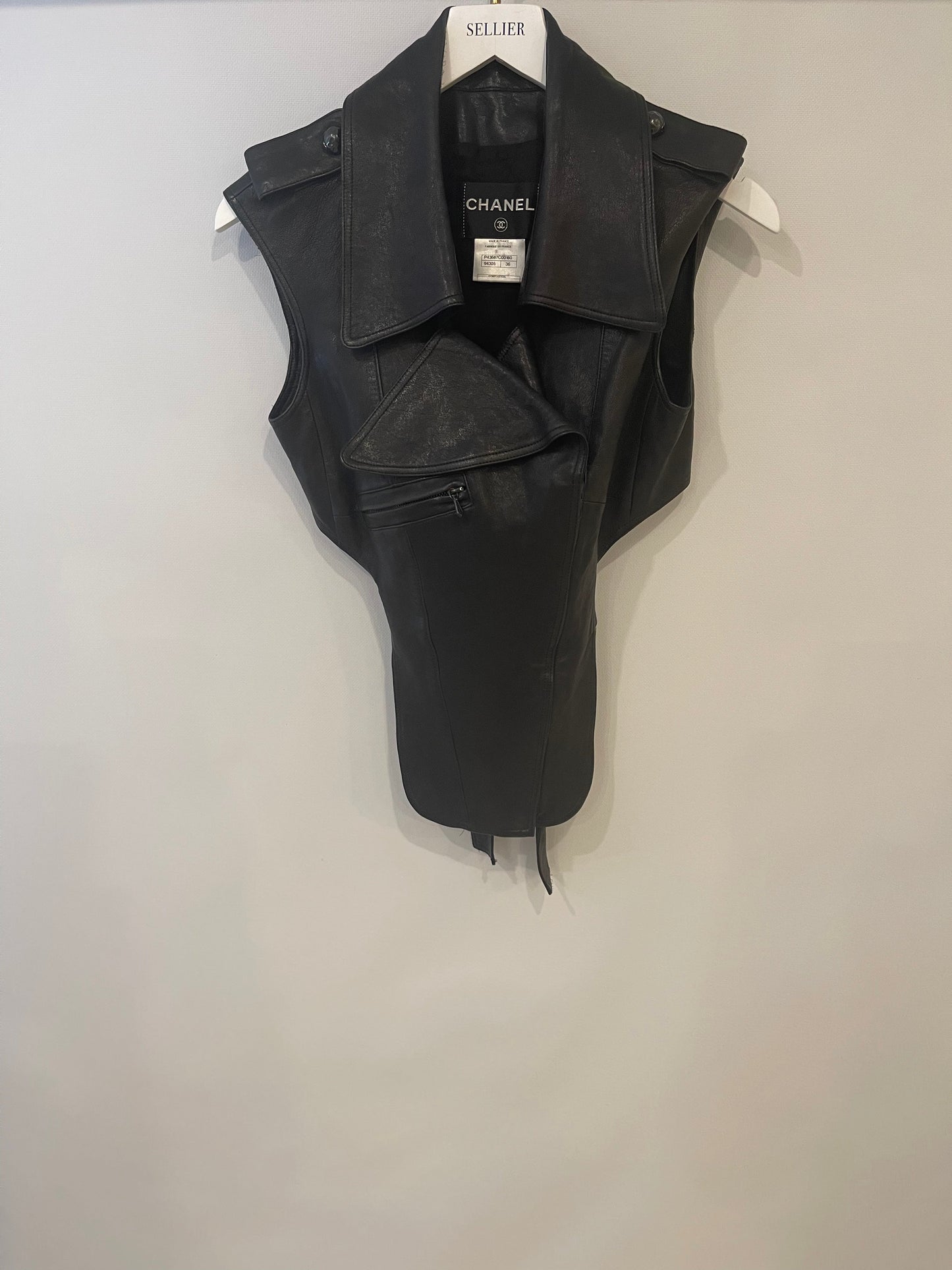Chanel 12P Black Asymmetric Lambskin Leather Gilet with Belt Size FR 36 (UK 8) RRP ¬£5,500