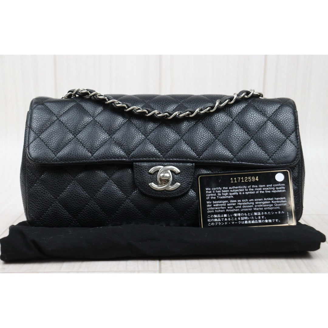 Good ( Rank AB)｜ CHANEL Caviar Skin Matrasse Single Flap 25 Shoulder Bag Black Made In 2006-2008 Year  ｜V25021909