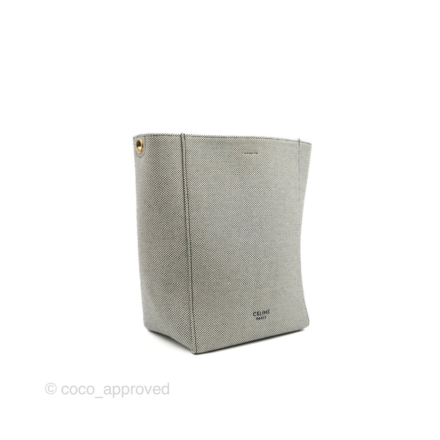 Celine Small Sangle Bucket Bag Black/Grey Textiles Gold Hardware