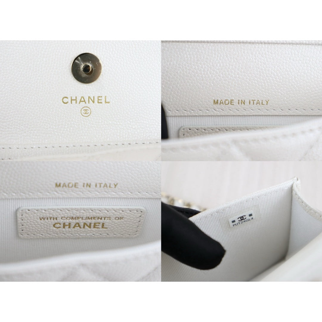 Very Good ( Rank A)｜ CHANEL Matelasse Chain Calf Leather Colour Rhinestone Mini WOC White  IC Chips Model ｜W25062903