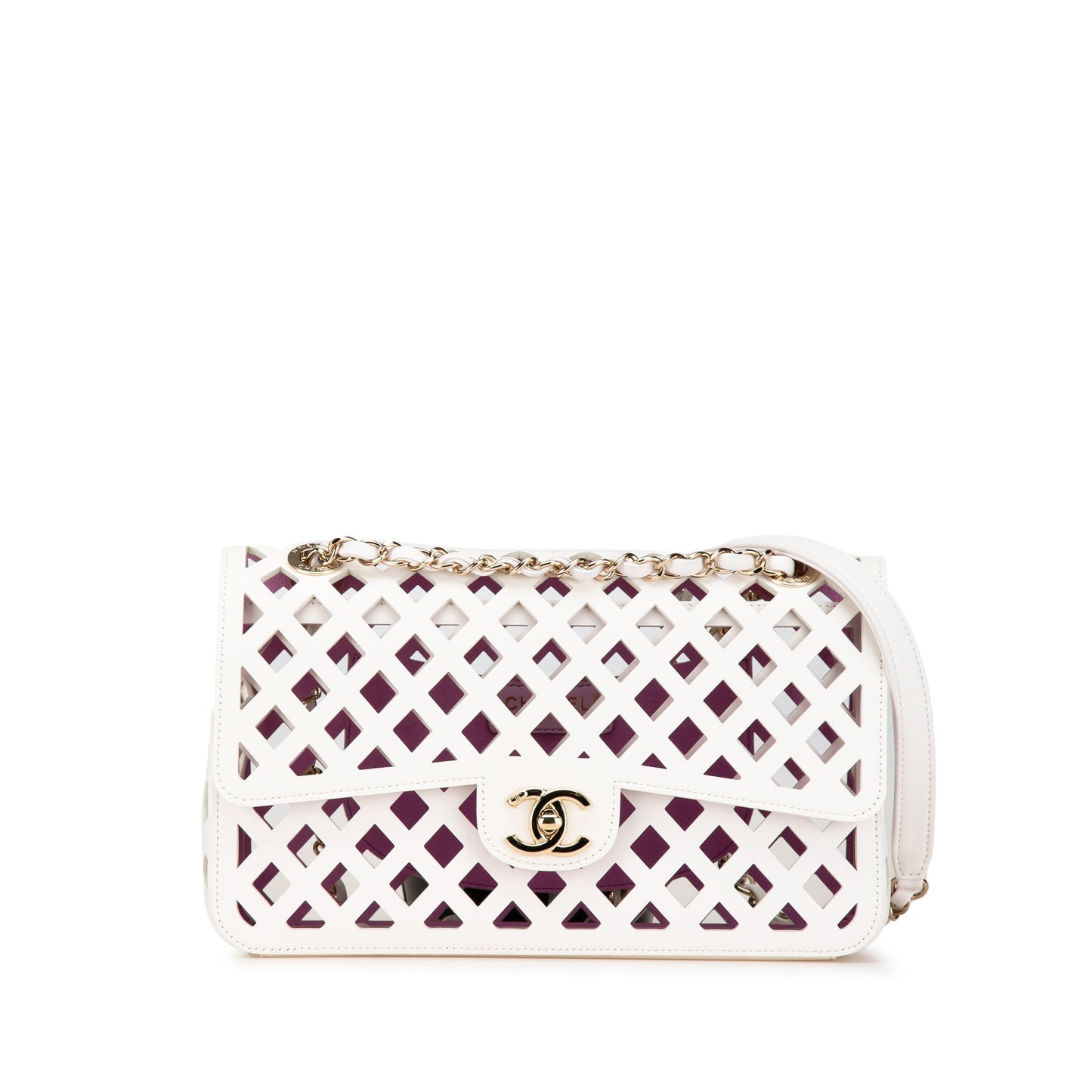 White Chanel Large Calfskin See Through Flap Crossbody Bag