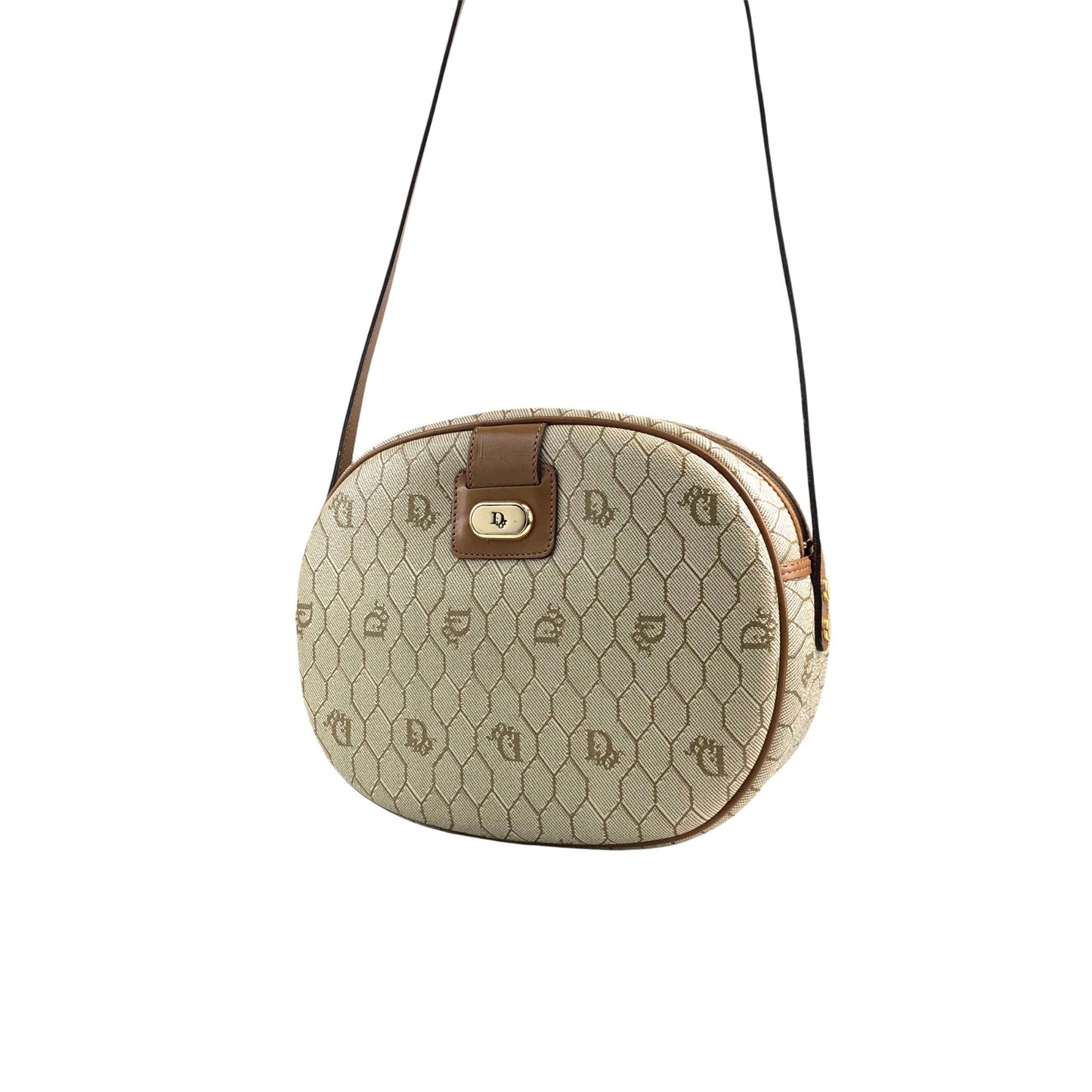 Christian Dior Honeycomb Pattern Round Shoulder bag Beige Vintage p7a3yt