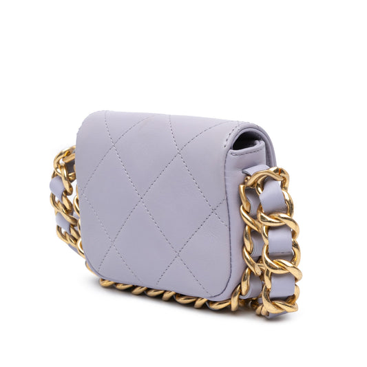 Purple Chanel Mini Quilted Calfskin Framing Chain Flap Crossbody Bag