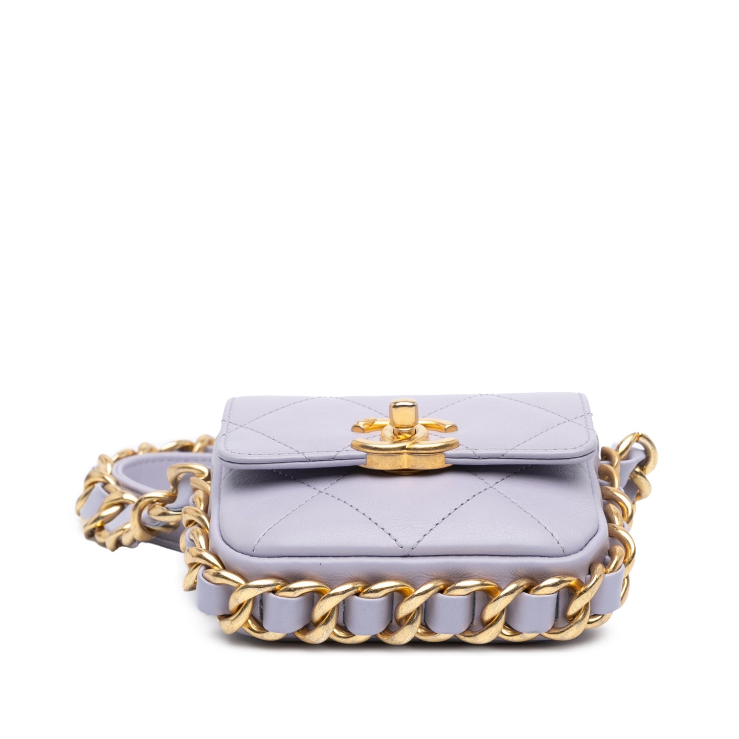 Purple Chanel Mini Quilted Calfskin Framing Chain Flap Crossbody Bag