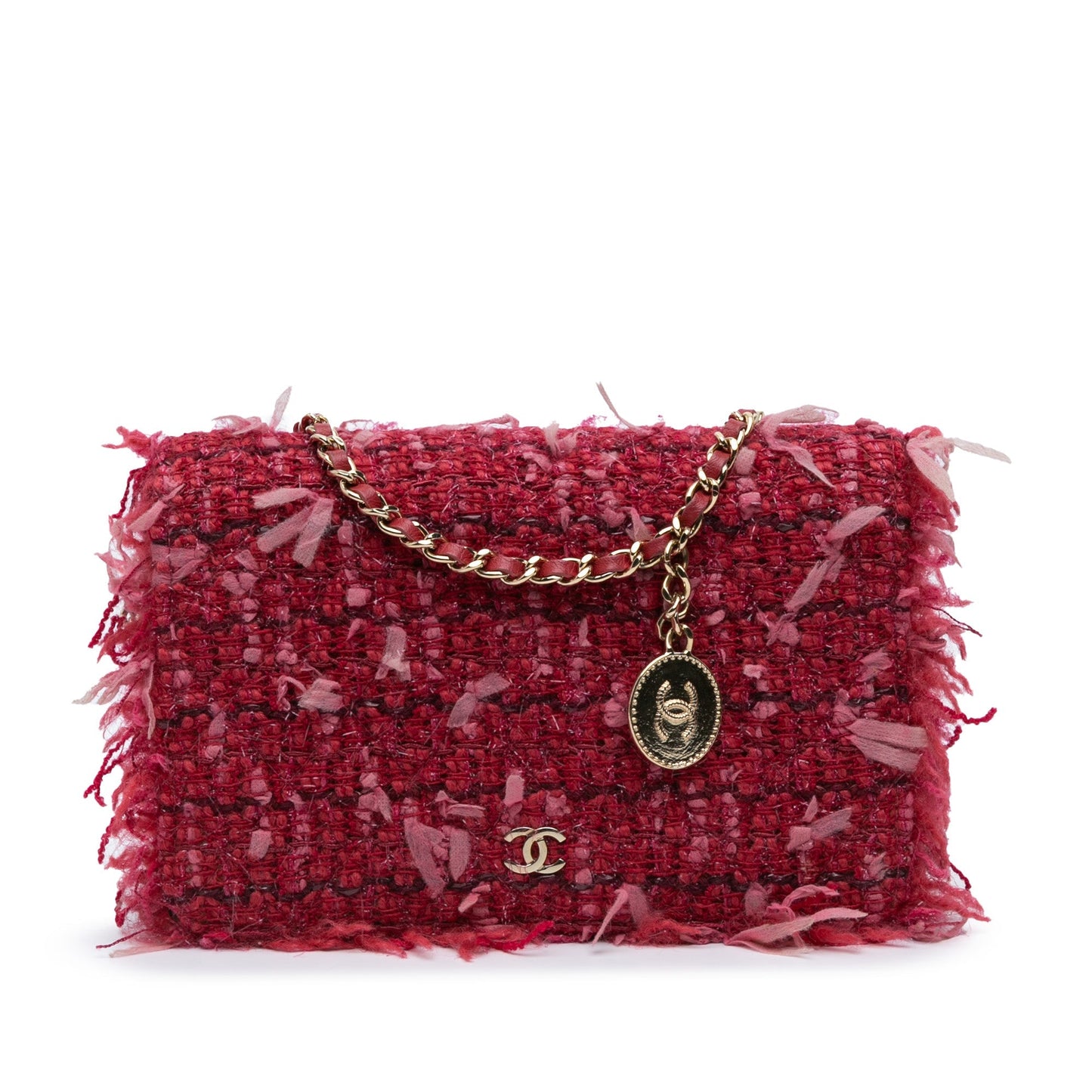 Red Chanel CC Tweed Wallet On Chain Crossbody Bag