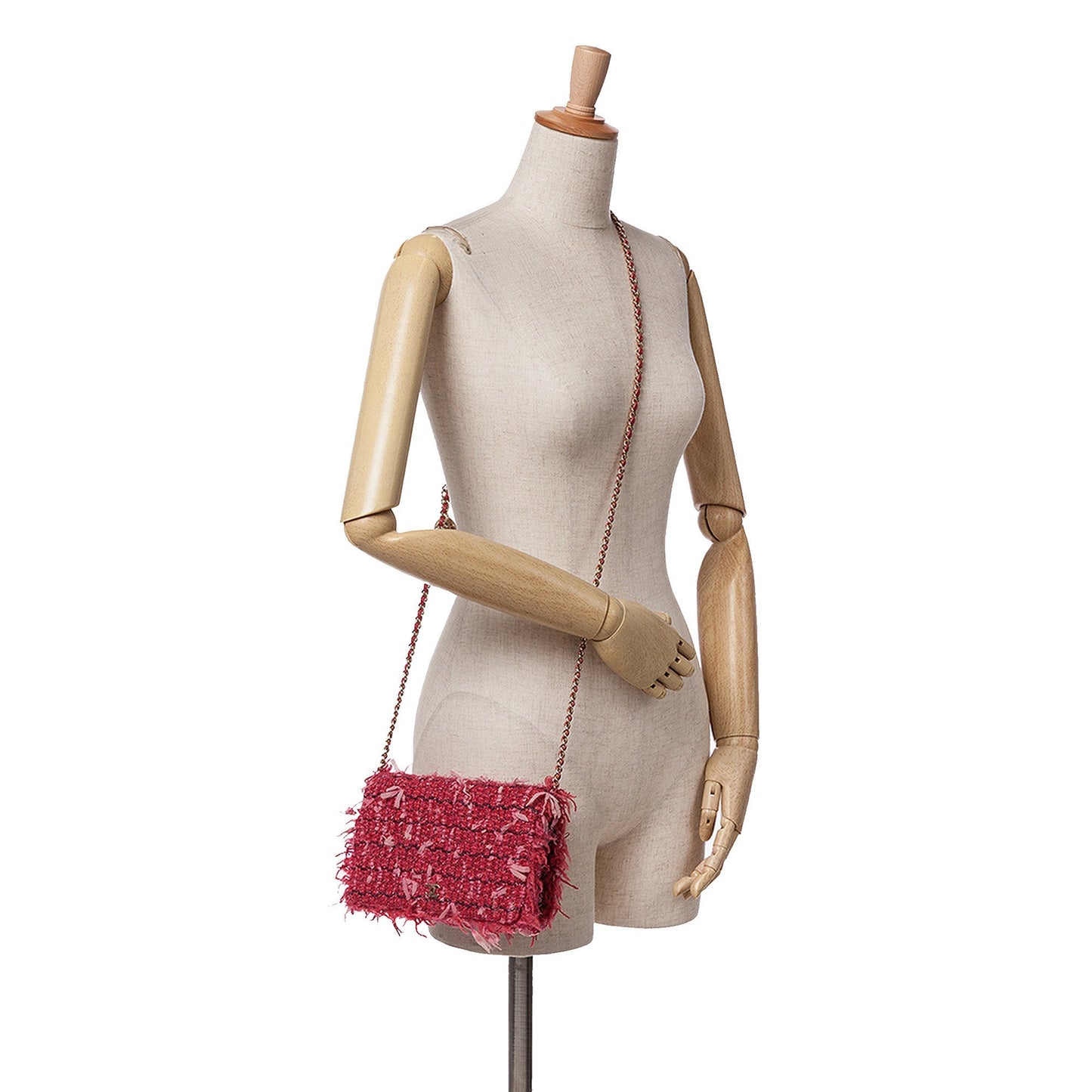 Red Chanel CC Tweed Wallet On Chain Crossbody Bag