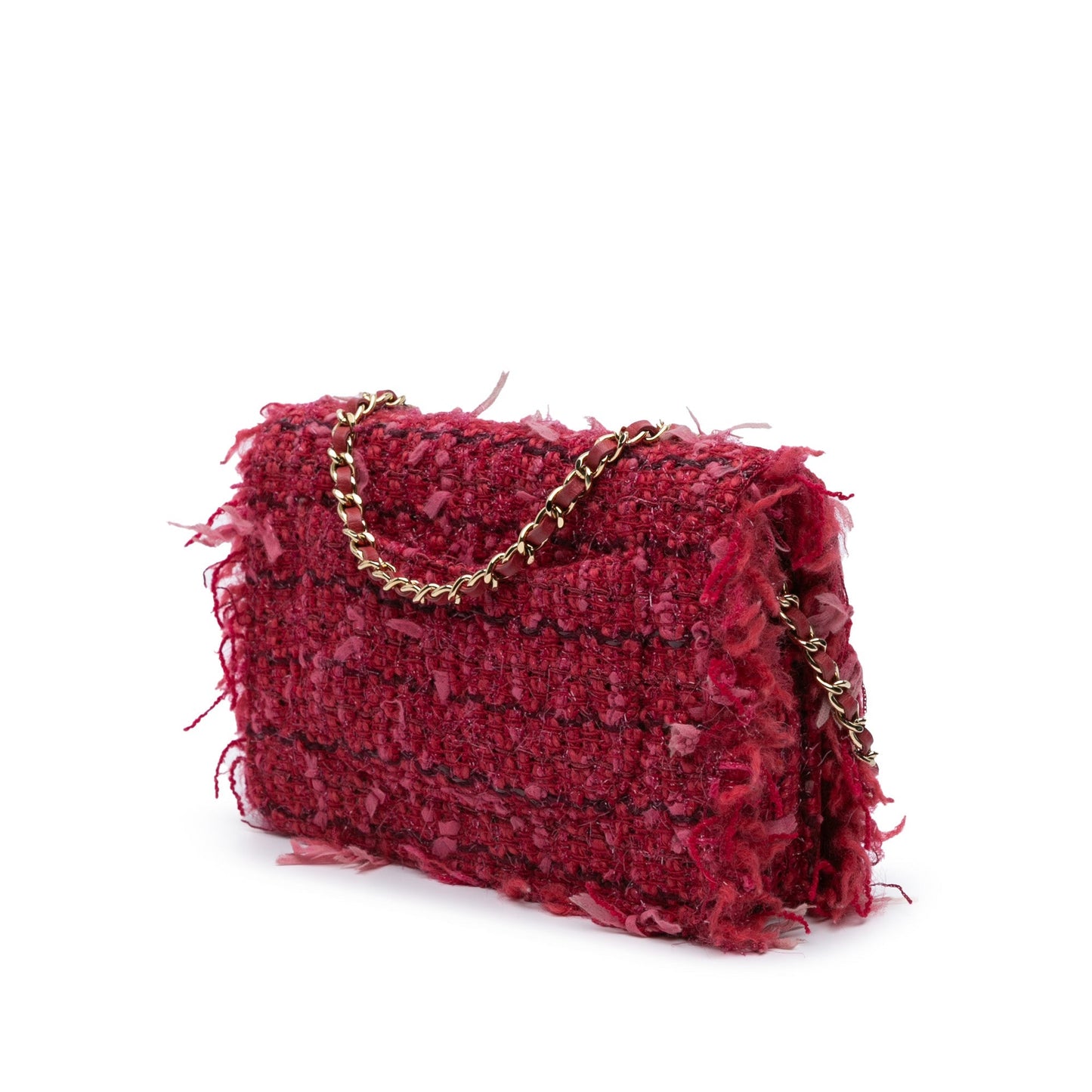 Red Chanel CC Tweed Wallet On Chain Crossbody Bag