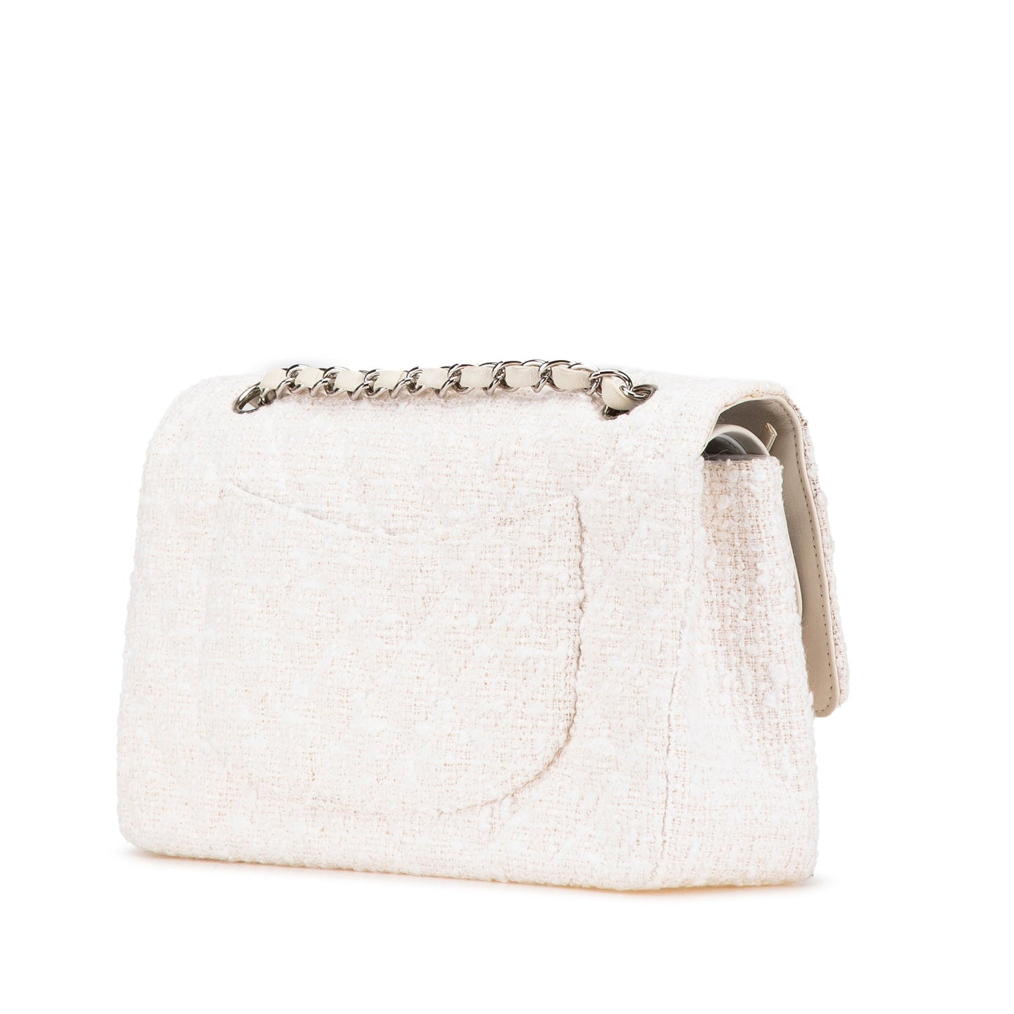 White Chanel Medium Classic Tweed Double Flap Shoulder Bag