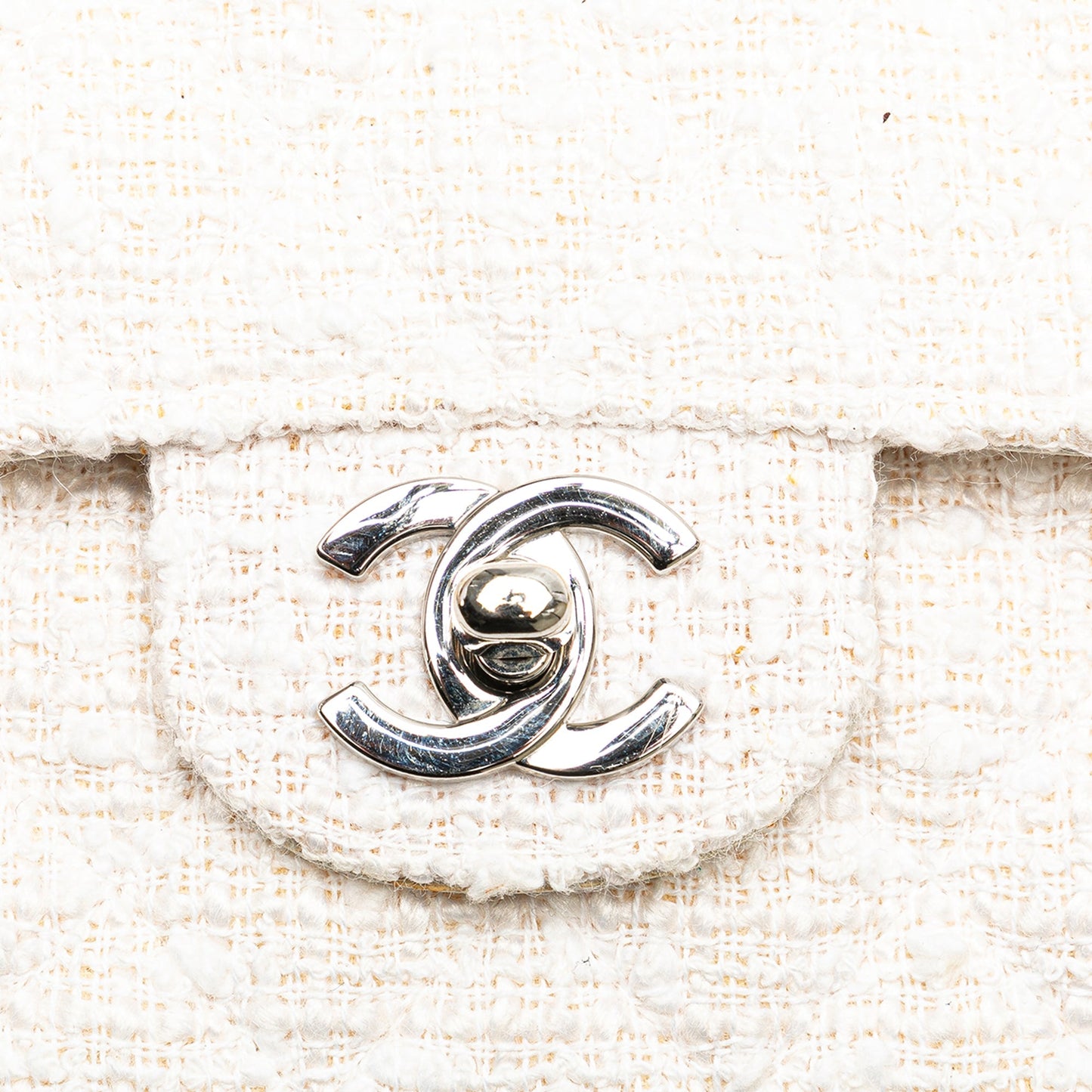 White Chanel Medium Classic Tweed Double Flap Shoulder Bag