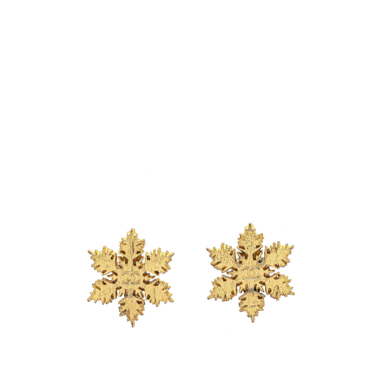 Gold Chanel Gold Plated CC Snowflake Clip On Earrings