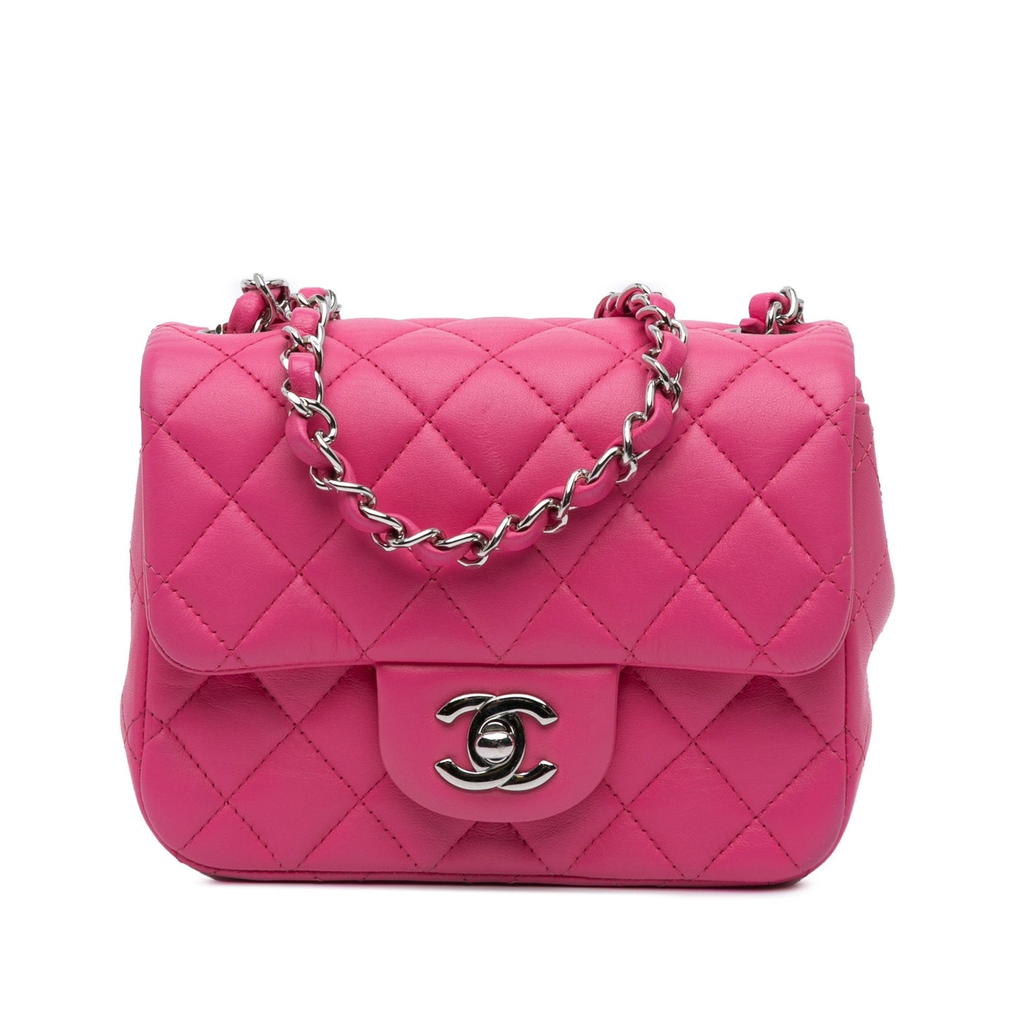 Pink Chanel Mini Square Classic Lambskin Single Flap Crossbody Bag