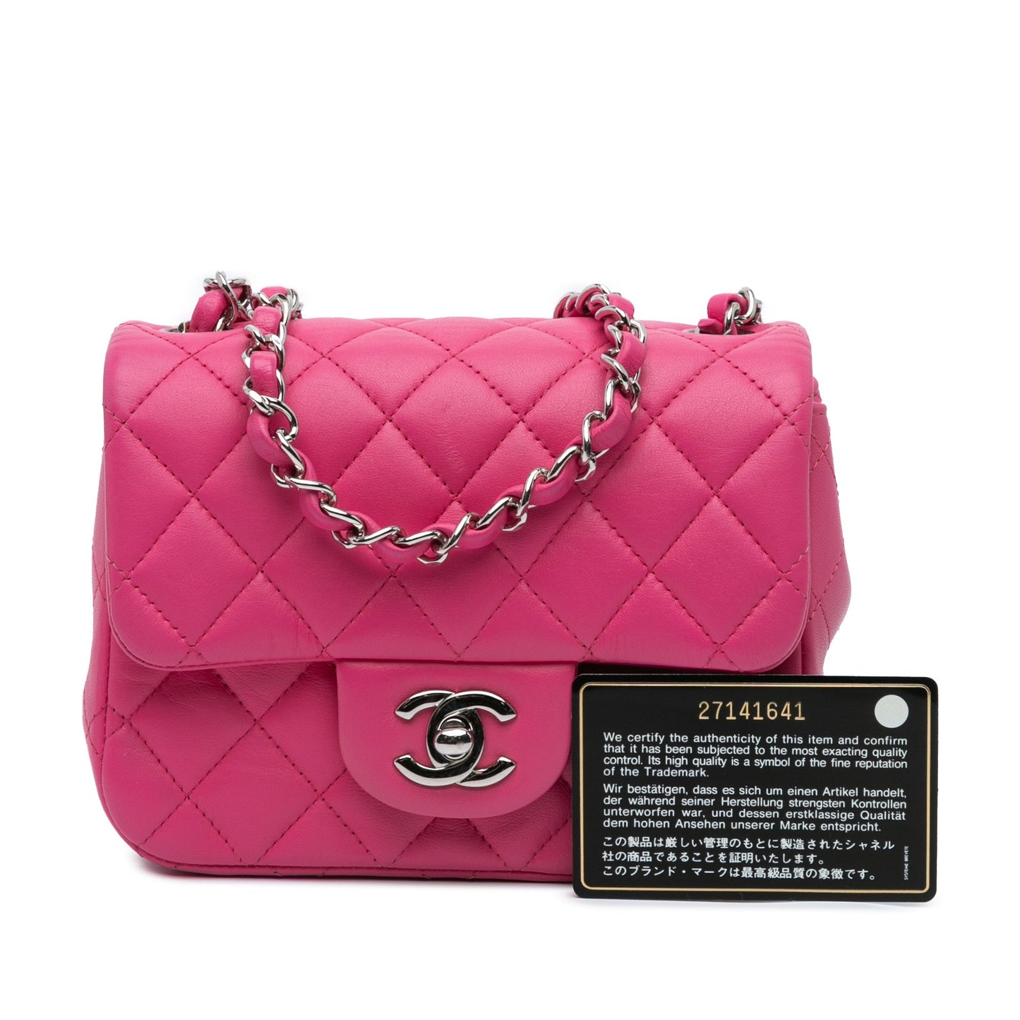 Pink Chanel Mini Square Classic Lambskin Single Flap Crossbody Bag