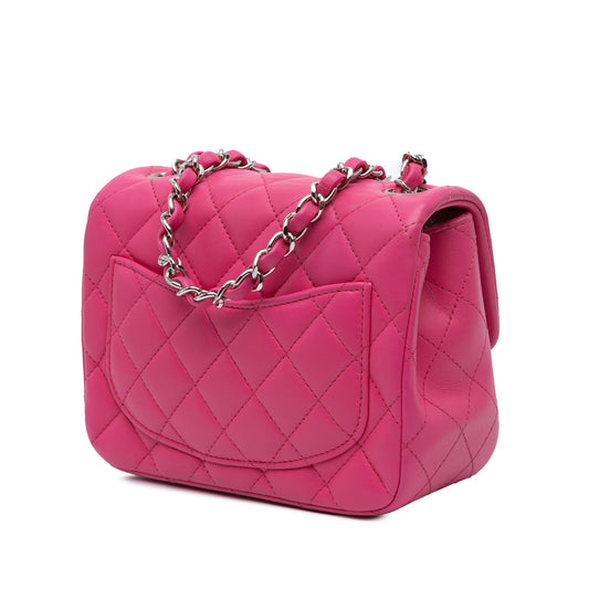 Pink Chanel Mini Square Classic Lambskin Single Flap Crossbody Bag