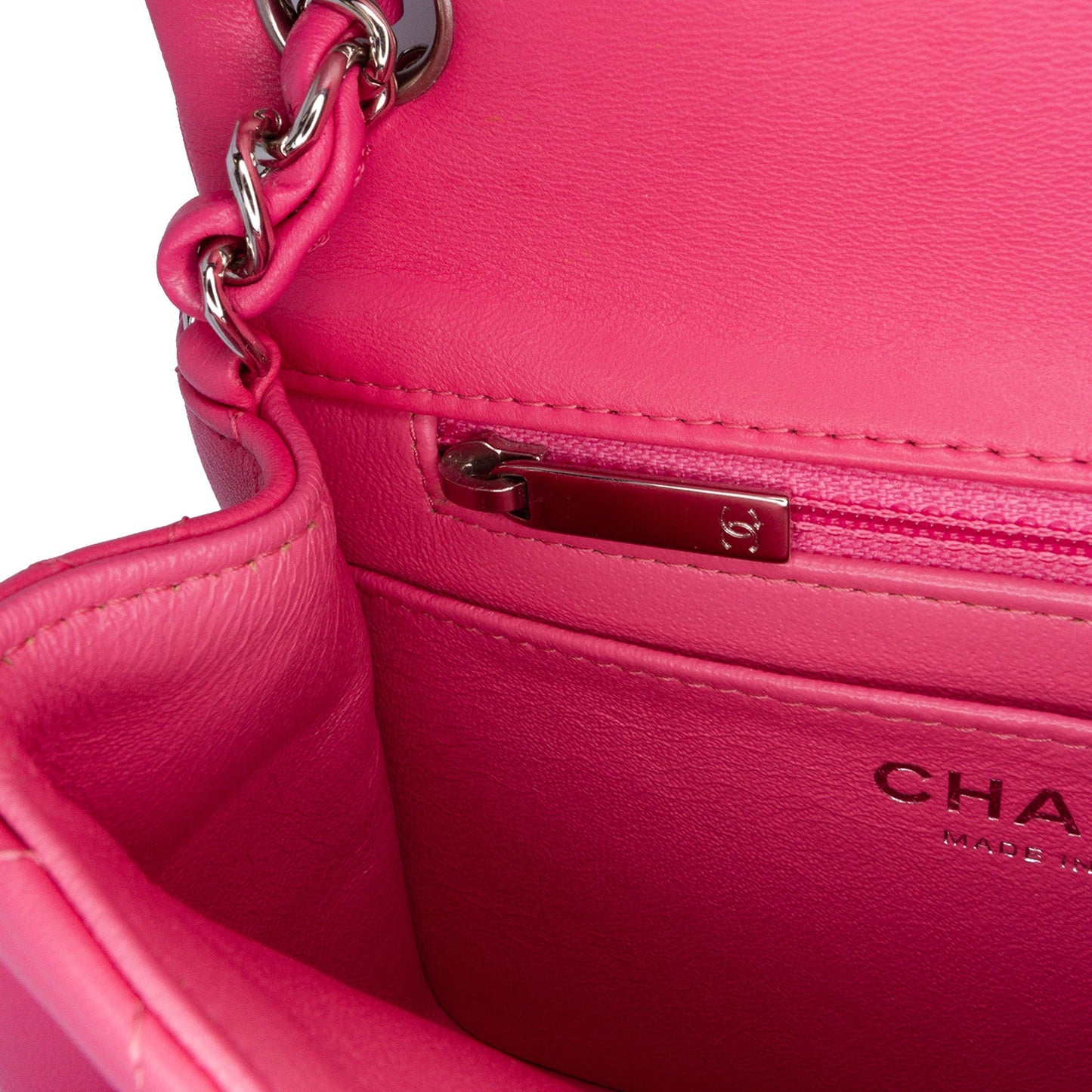 Pink Chanel Mini Square Classic Lambskin Single Flap Crossbody Bag