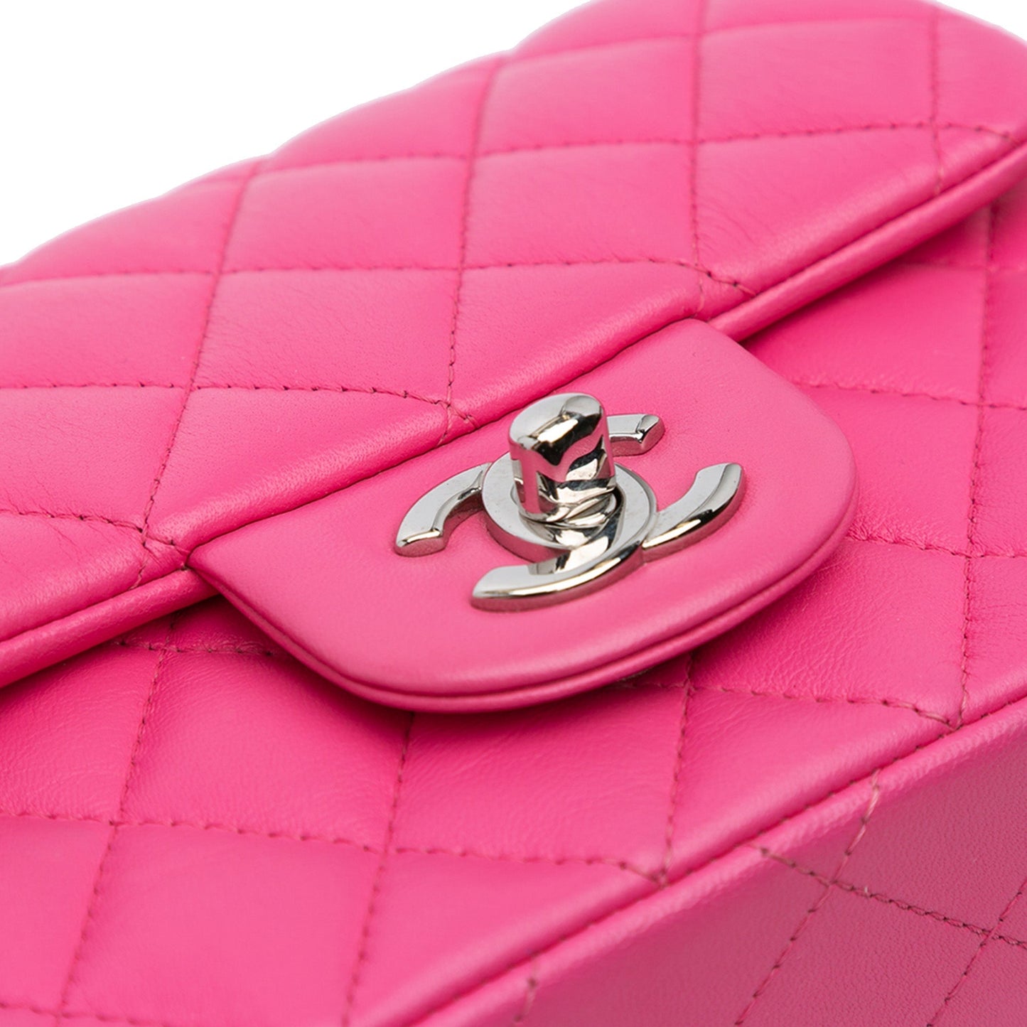 Pink Chanel Mini Square Classic Lambskin Single Flap Crossbody Bag