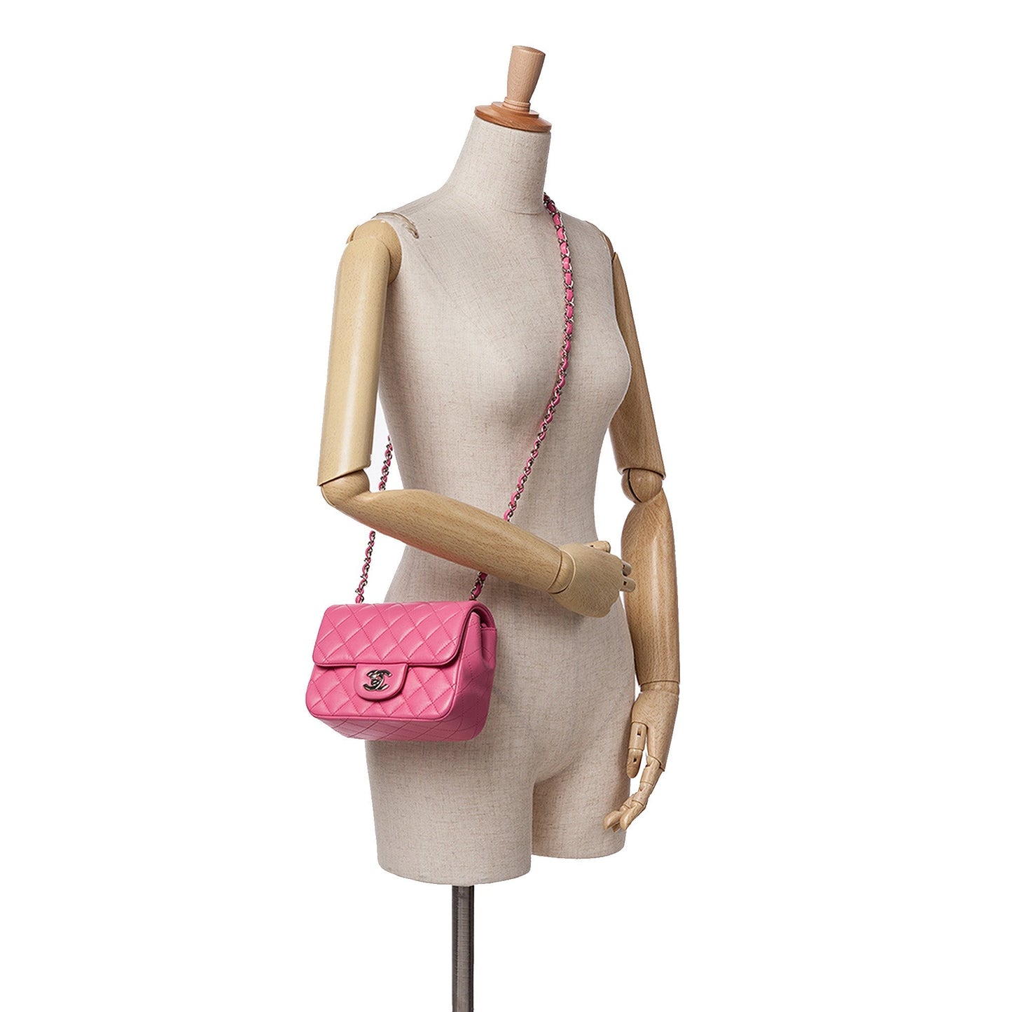 Pink Chanel Mini Square Classic Lambskin Single Flap Crossbody Bag