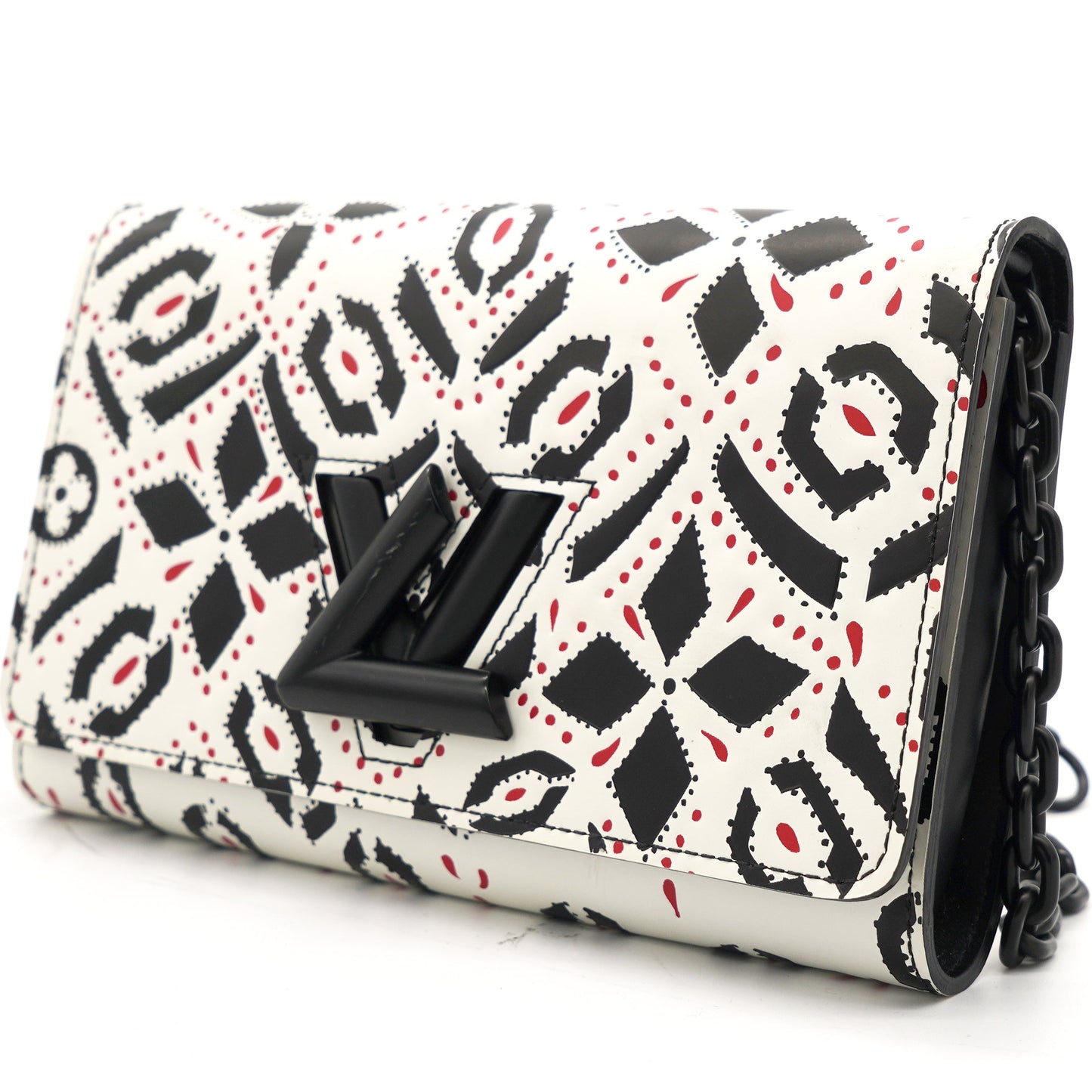Graphic Print Leather Twist Wallet on Chain