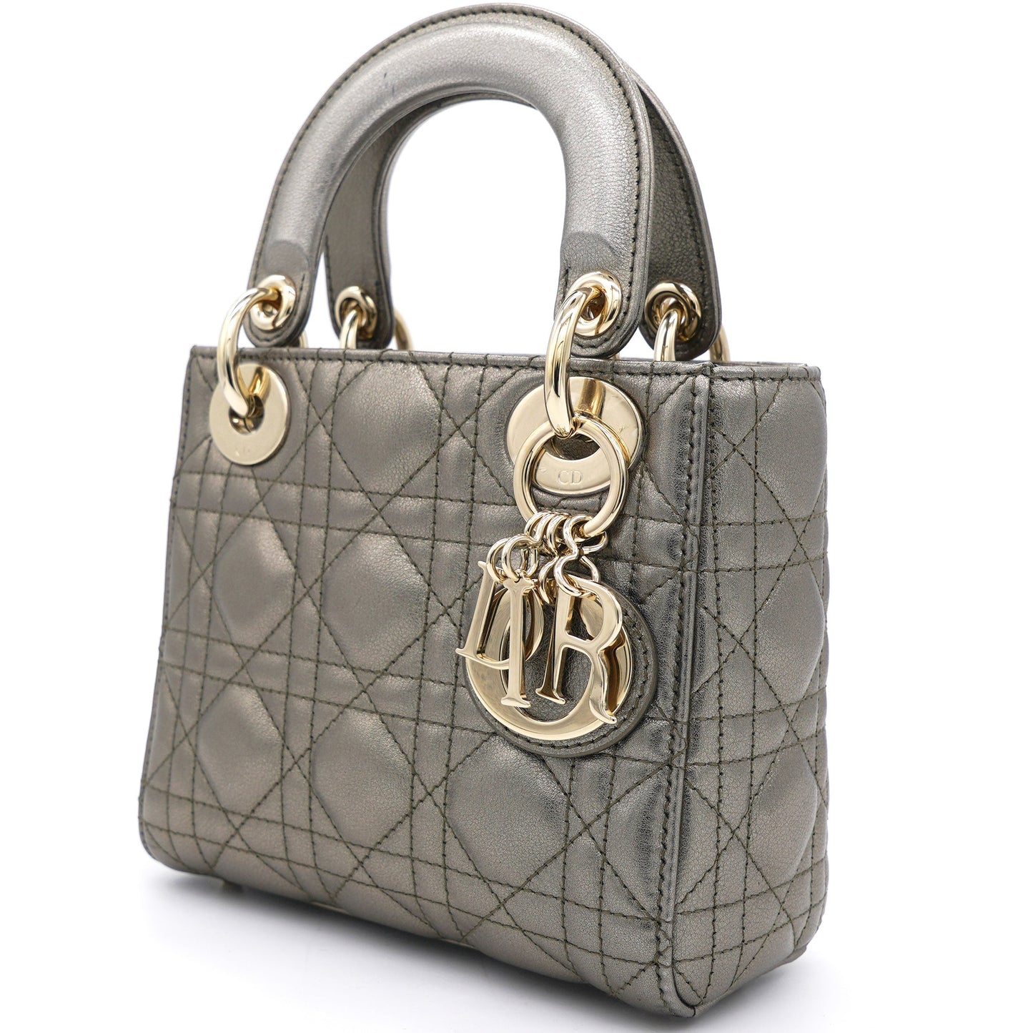 Dior Metallic Cannage Leather Mini Lady Dior Tote