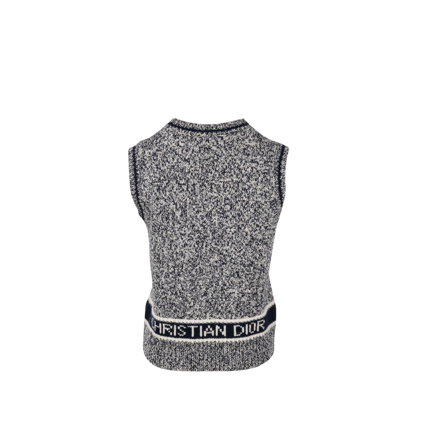 Dior Size 40 V-Neck Sweater Vest Wool/Cashmere Navy/White
