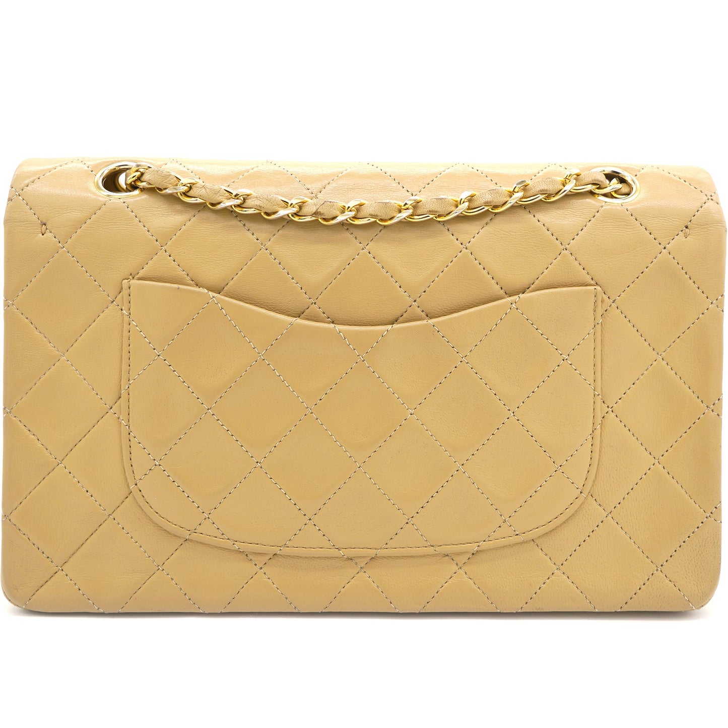 Chanel Beige Quilted Lambskin Leather Medium Classic Vintage Double Flap Shoulder Bag