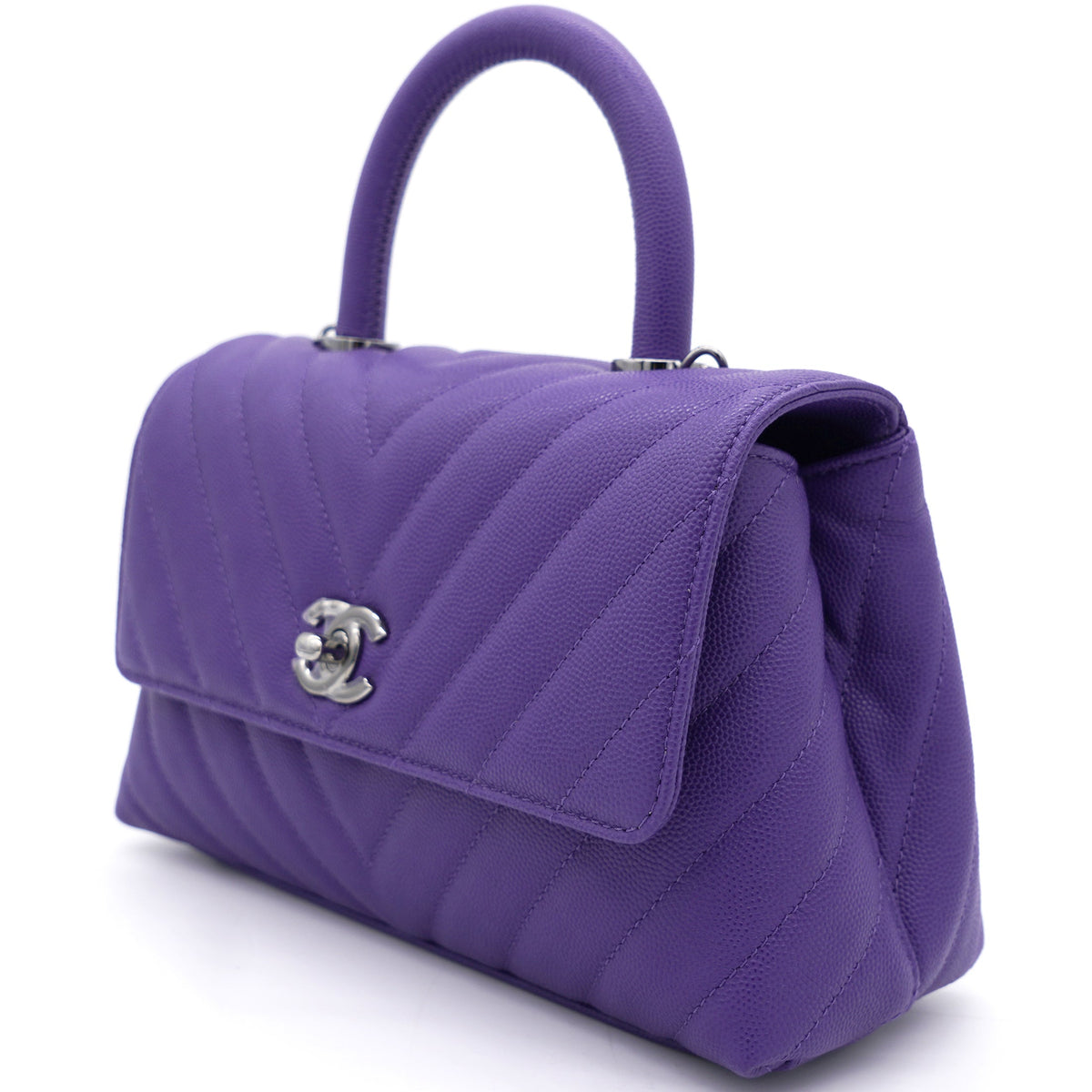 Chanel Purple Chevron Caviar Leather Mini Coco Top Handle Bag