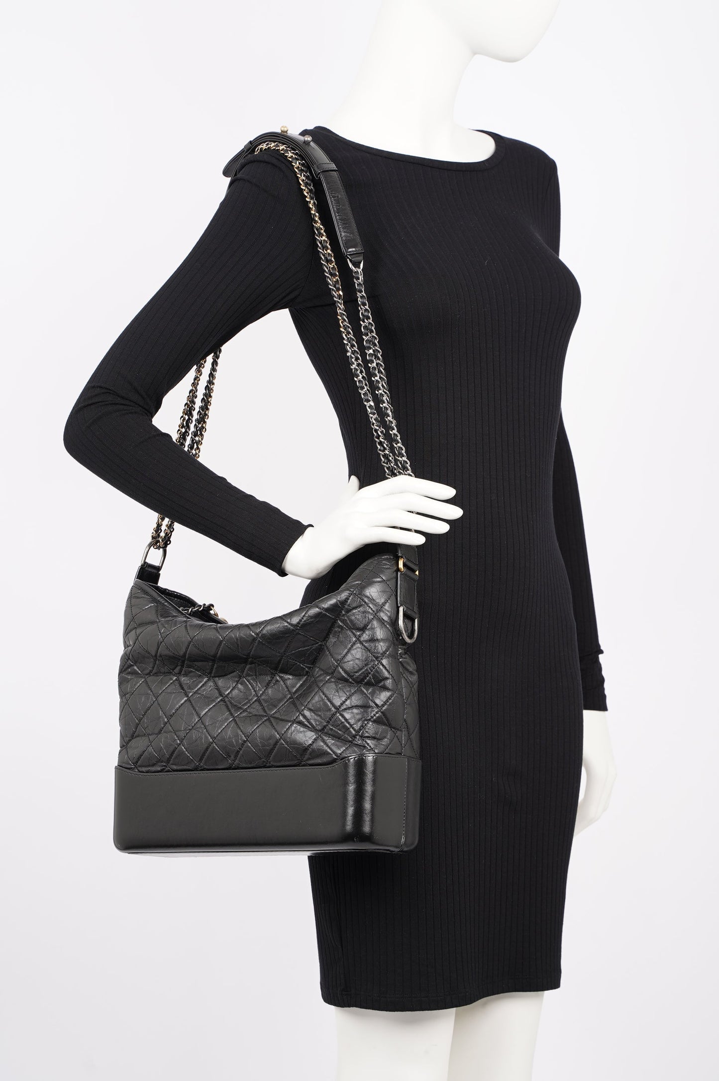 Chanel Womens Gabrielle Hobo Bag Black Lambskin Large