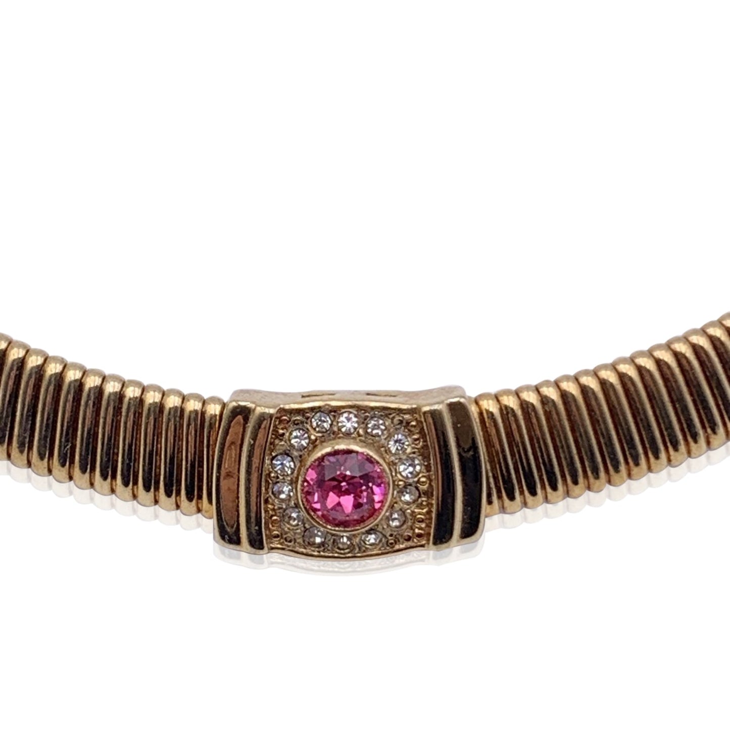 CHRISTIAN DIOR Vintage Gold Metal Necklace Chocker With Crystals