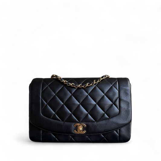 Chanel Diana Vintage - 25CM Quilted Lambskin Black Gold Hardware Series 2