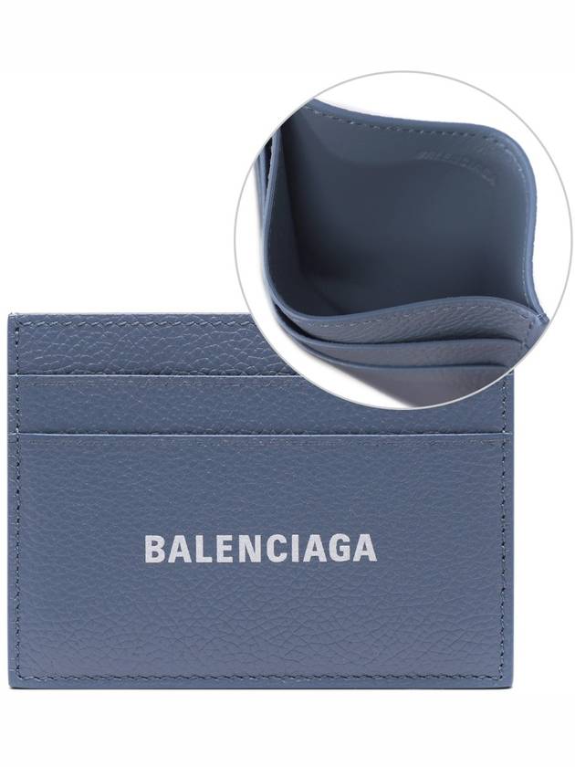 Luxury Balenciaga  Logo Calfskin Card Wallet Blue