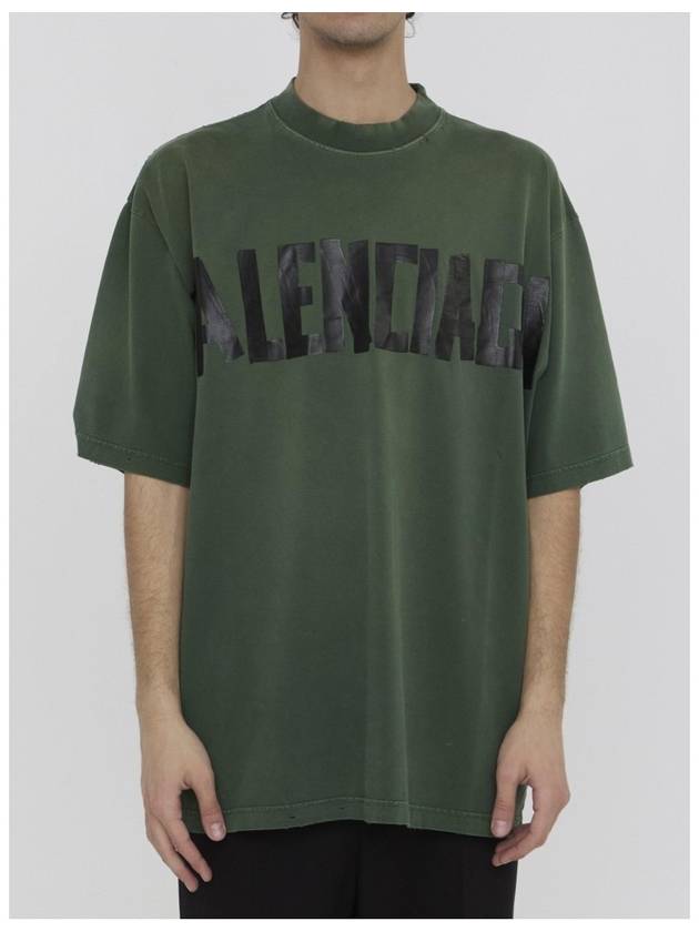 Luxury Balenciaga  Tape Type Short Sleeve T-Shirt Green