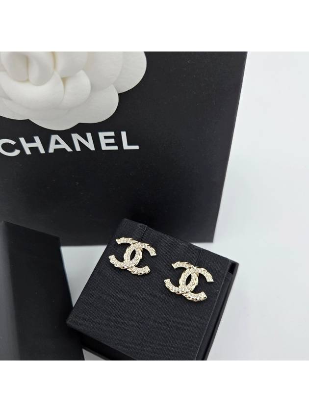 CC Logo Crystal Earrings Gold Chanel