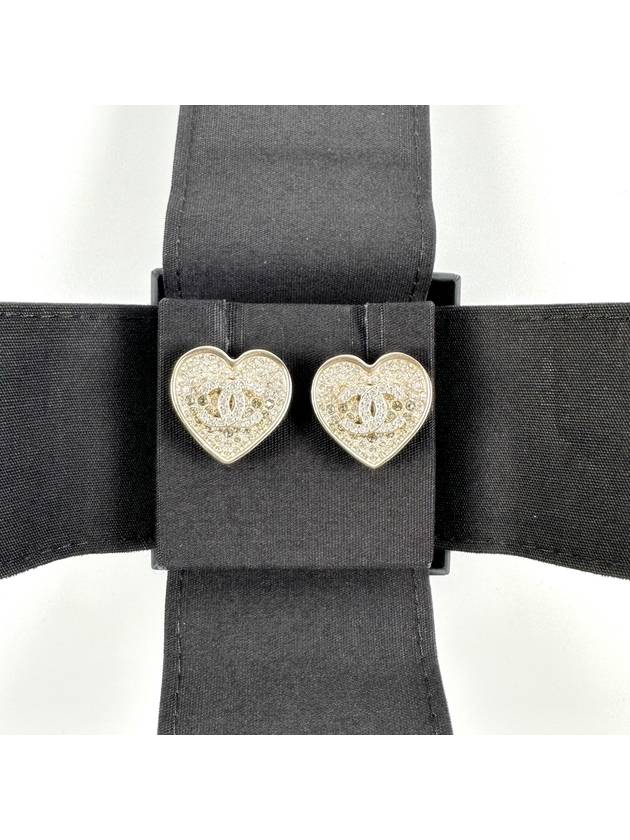 CC Logo Heart Crystal Earrings Gold Chanel