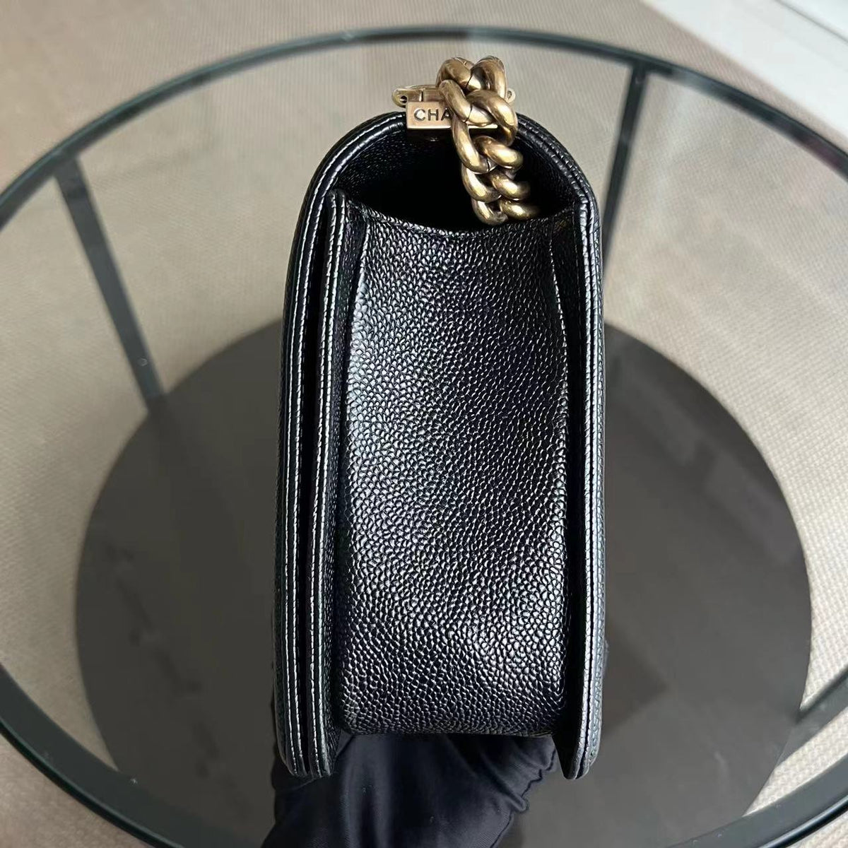 Caviar Boy New Medium 28CM Quilted Grained Calfskin Black Golden Hardware Series 20