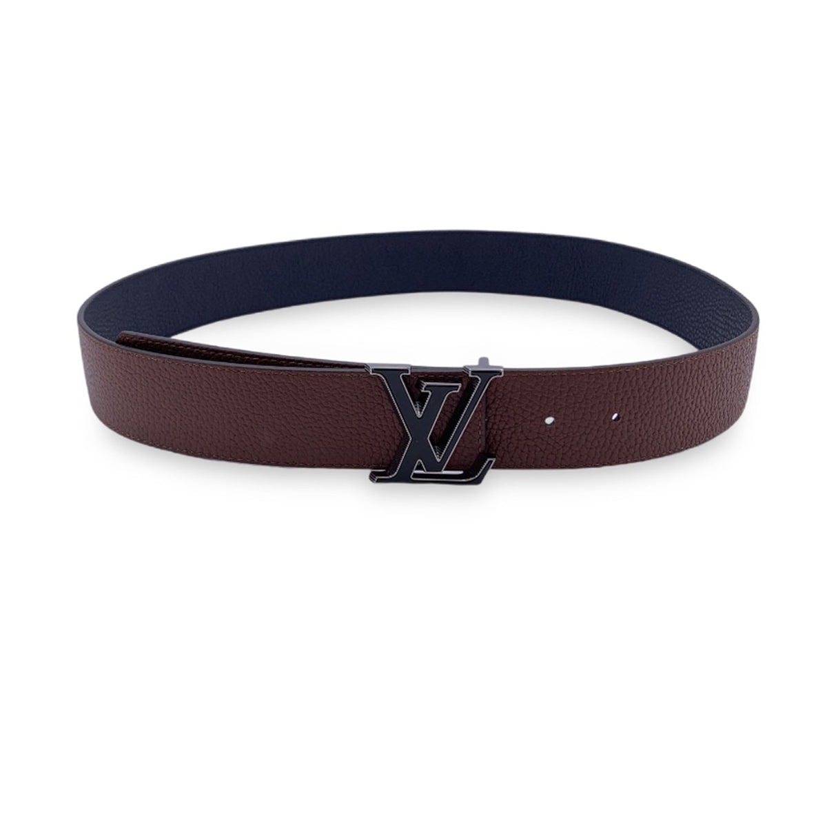 LOUIS VUITTON Reversible Blue Brown Lv Tilt Buckle Belt Size 100/40