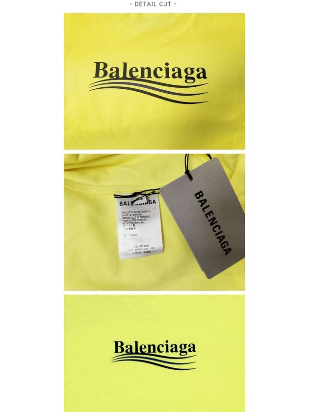 Luxury Balenciaga  Political Campaign Wave Front Large Short Sleeve T-Shirt Neon Yellow