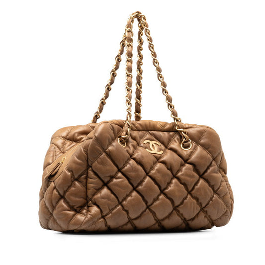 Chanel Coco Bubble Kilt Chain Shoulder Bag Brown   Chanel