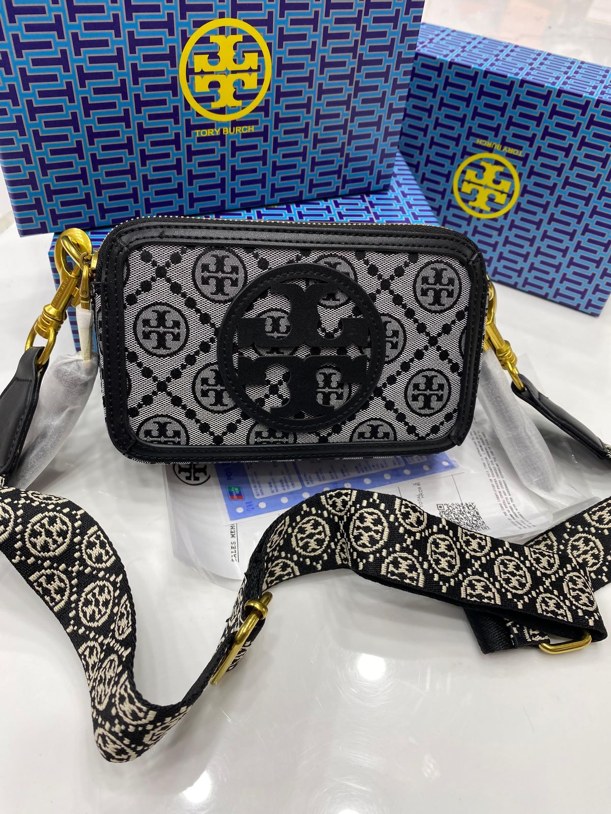 Tory Burch Mini T Monogram Miller Crossbody Women Bag (Grey/Black)