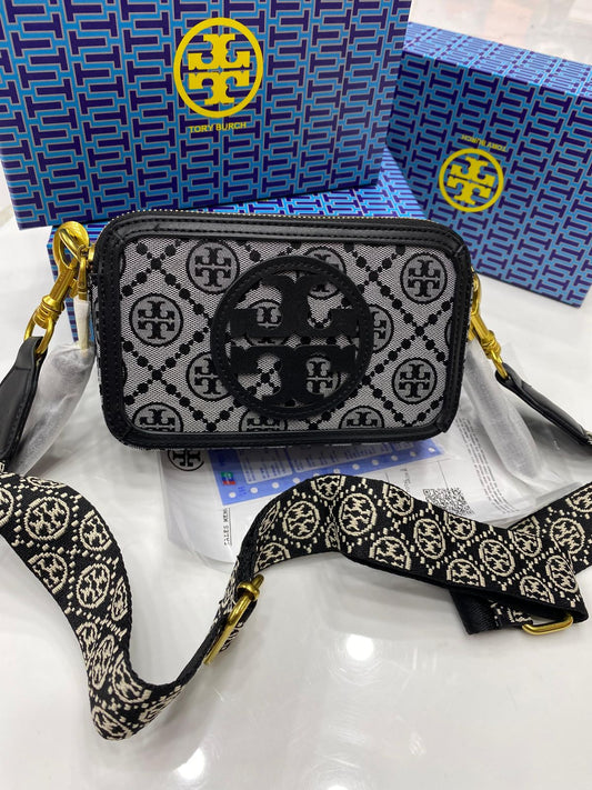 Tory Burch Mini T Monogram Miller Crossbody Women Bag (Grey/Black)