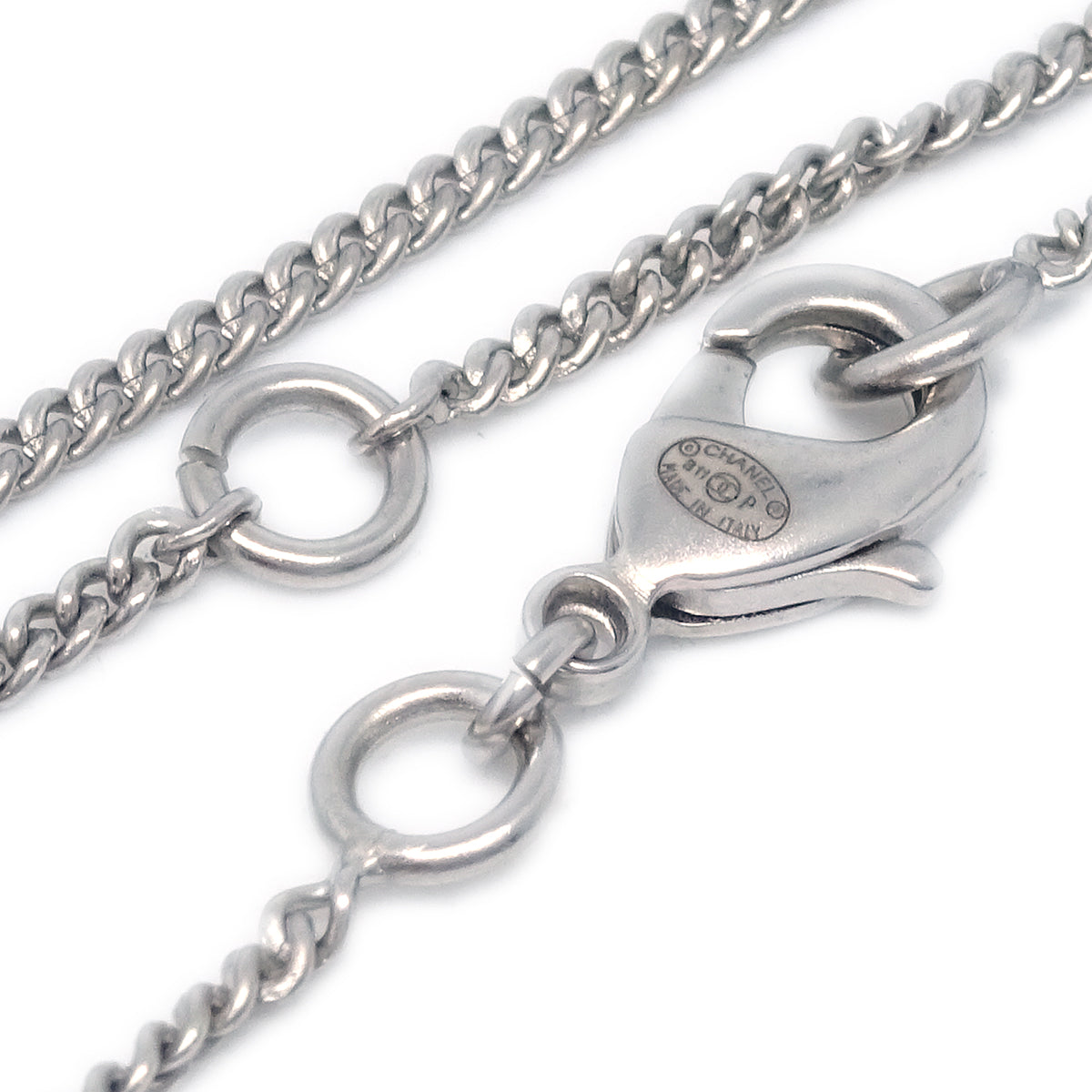 Chanel Silver Necklace Pendant Rhinestone B11P