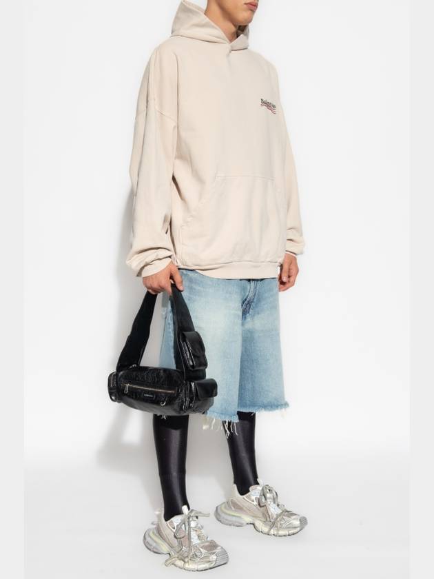 Luxury Balenciaga  Embroidered Logo Cotton Hoodie Beige