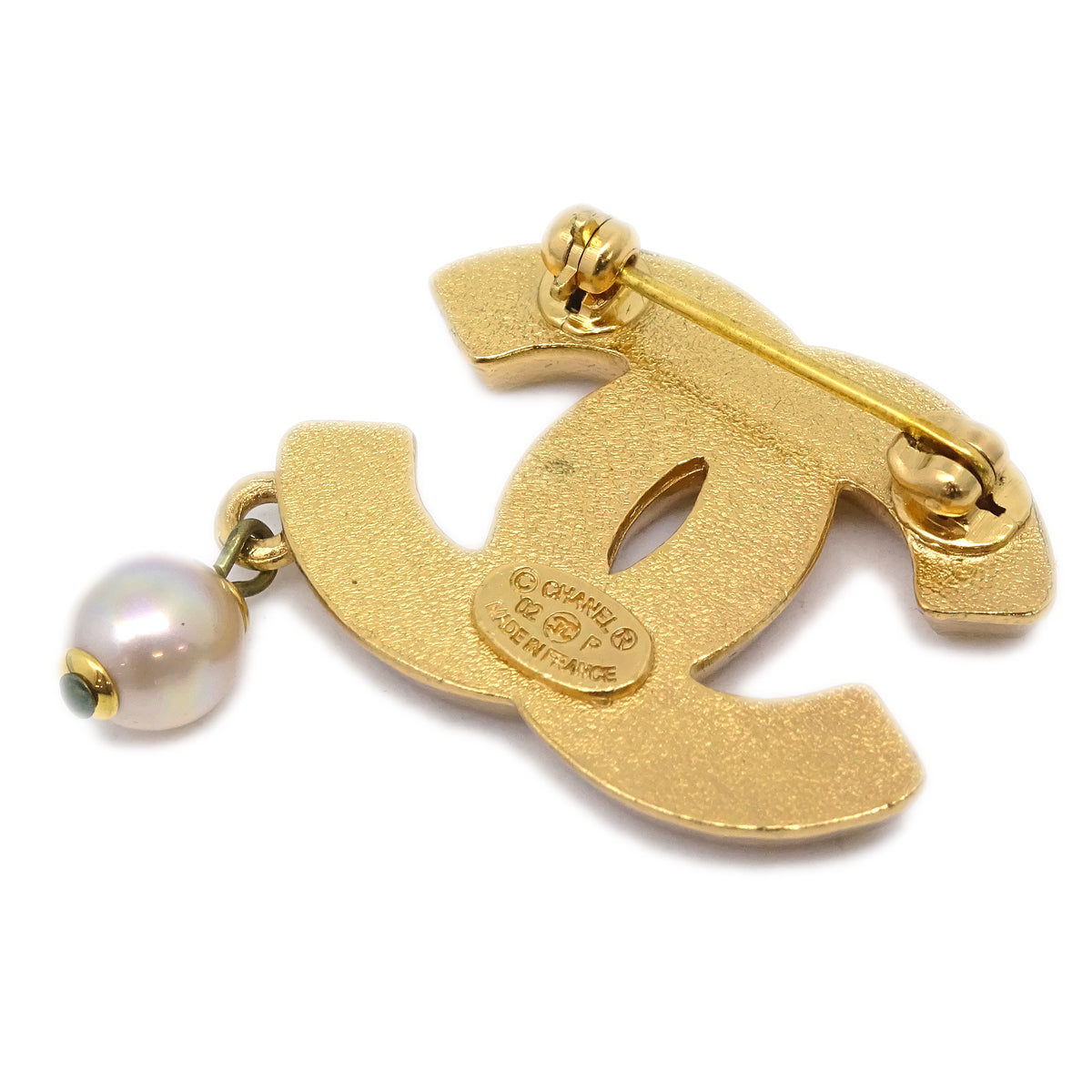 Chanel Rhinestone Artificial Pearl Brooch Pin Gold 02P