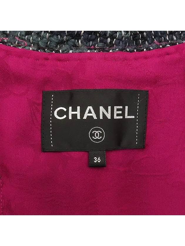 P59602 Green Pink Color Tweed Women s Jacket Size 36 Chanel