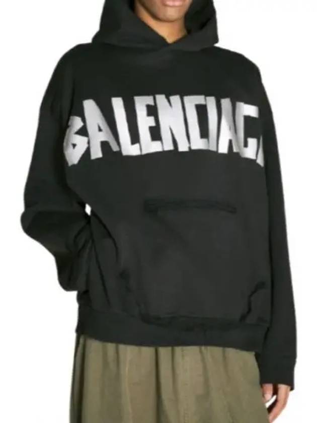 Luxury Balenciaga  Logo Tape Cotton Hoodie Black