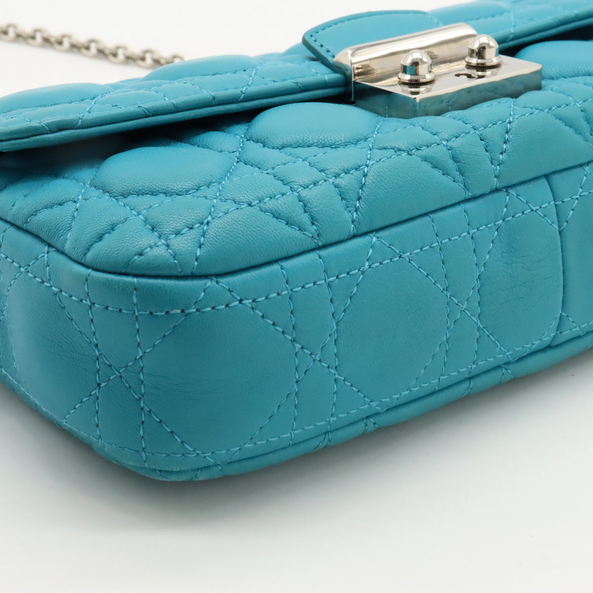 Christian Dior Christian Dior Miss Dior Lady New Lock Chain Wallet Backpack Leather Turquoise Blue Blumin