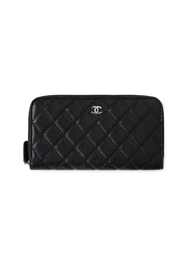 Classic Caviar Silver Zipper Long Wallet Black Chanel