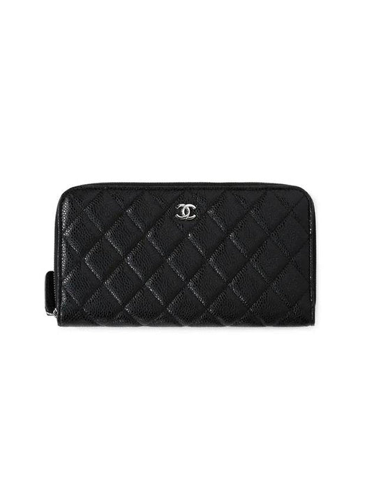 Classic Caviar Silver Zipper Long Wallet Black Chanel