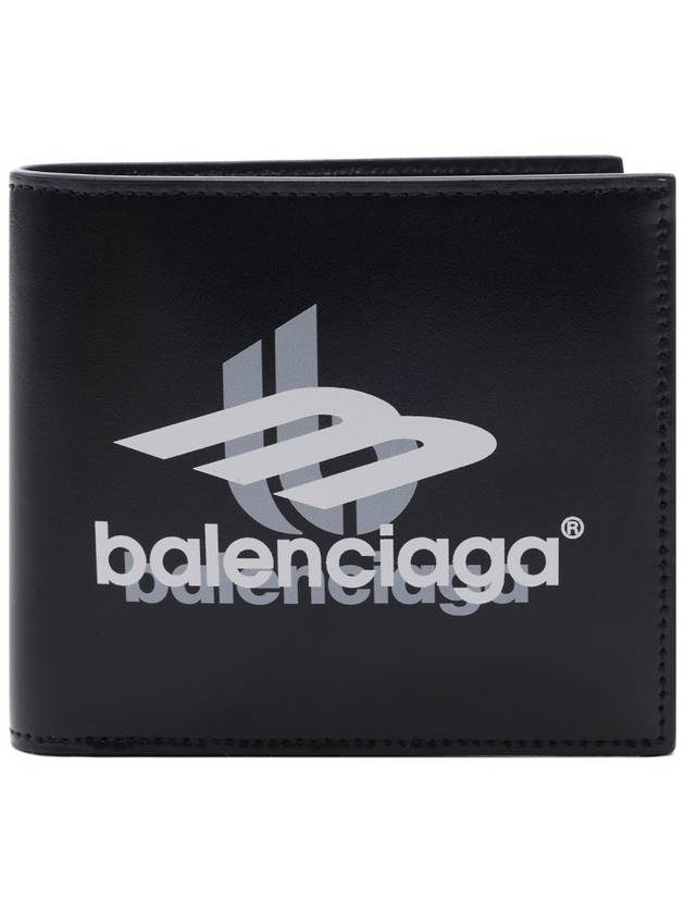 Luxury Balenciaga  Logo Print Leather Half Wallet Black