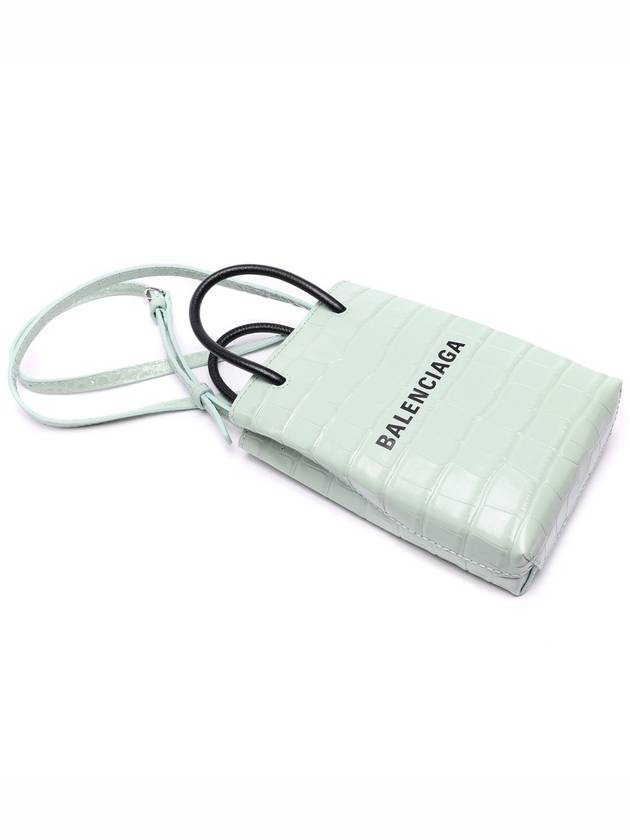 Luxury Balenciaga  Crocodile Embossed Phone Holder Shopping Mini Bag Light Green