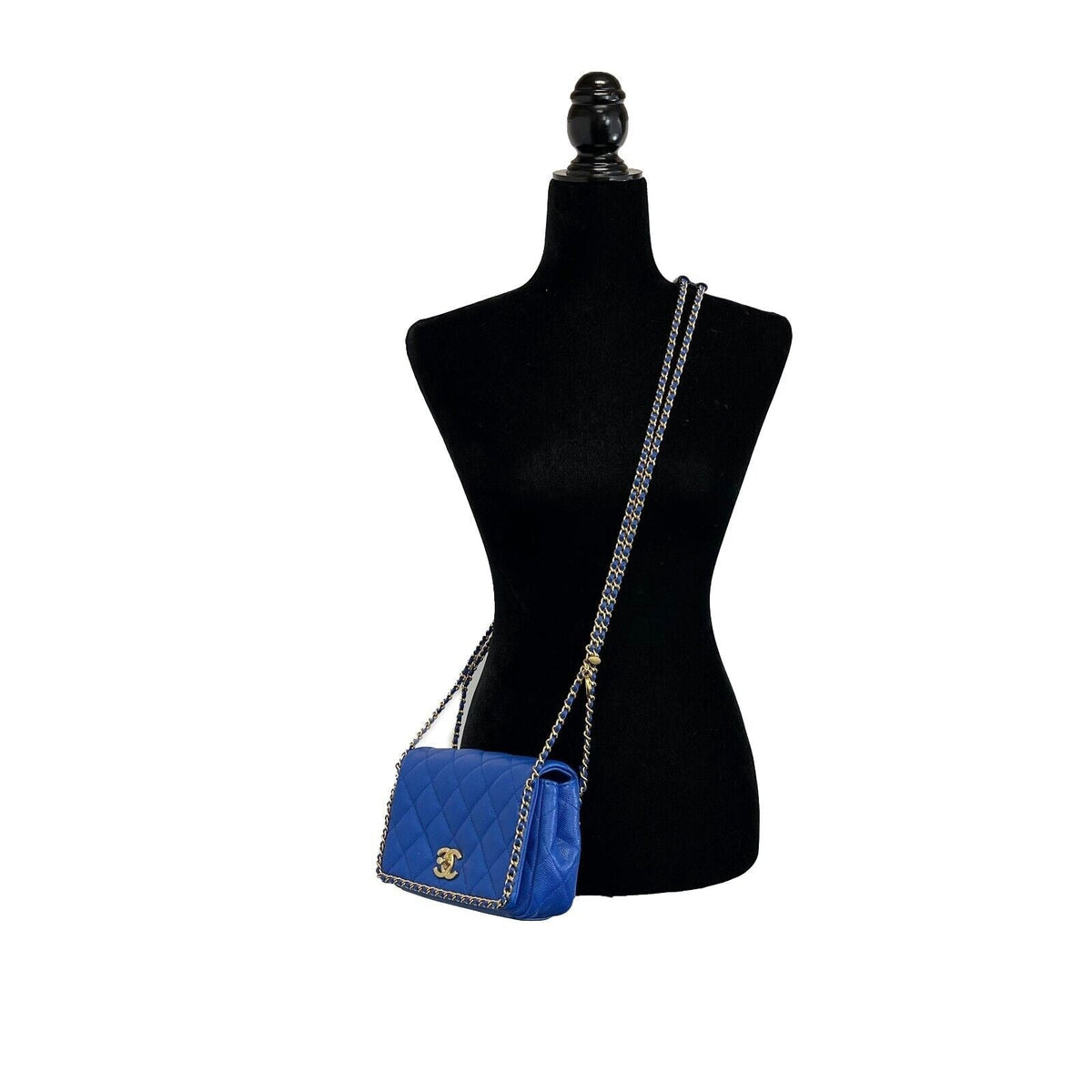 Top Quality Chanel Mini Chain Around Multi Chain Full New Bag Quilted Caviar 22B Blue