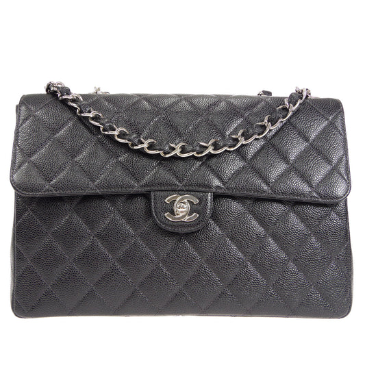 Chanel 2000-2001 Classic Flap Jumbo SHW Black Caviar